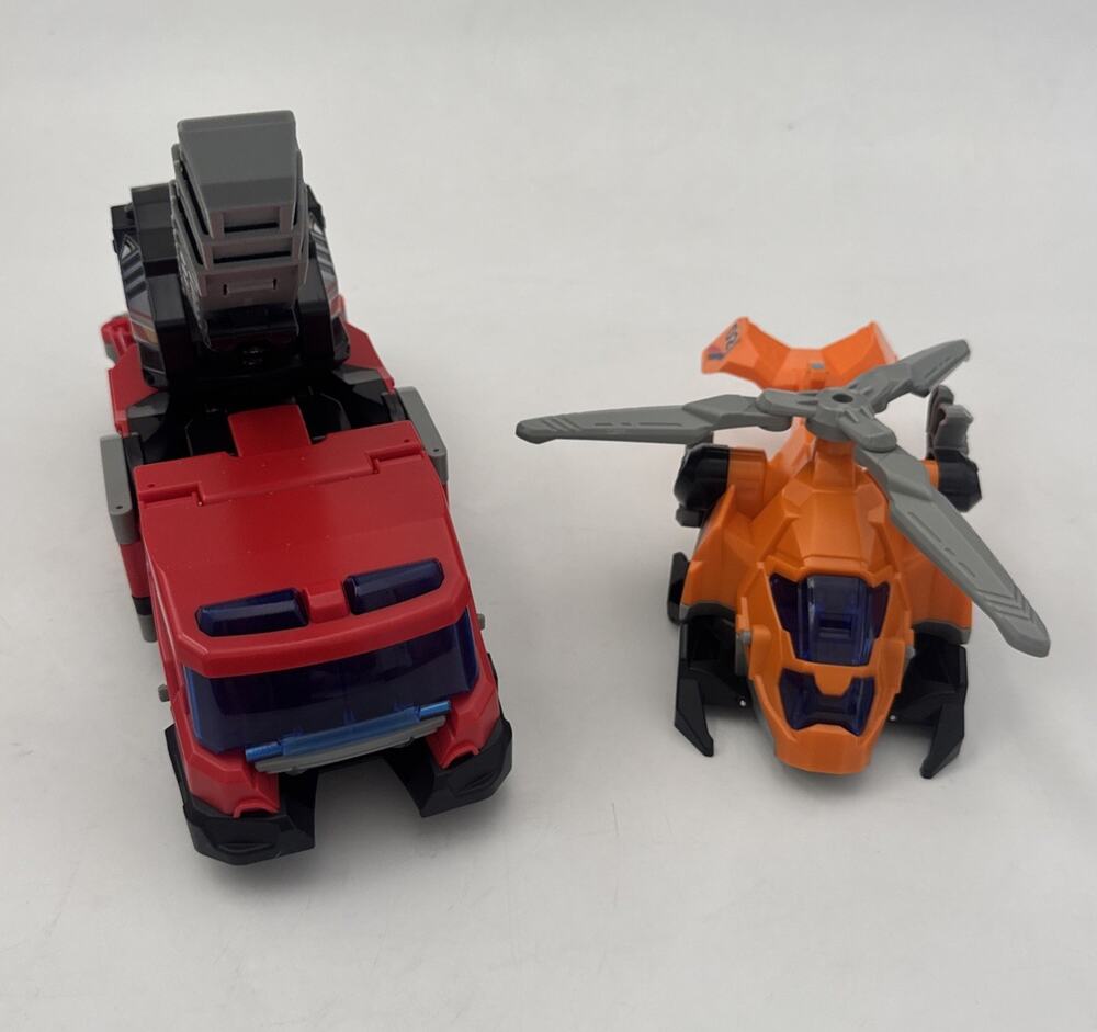 Lot of 2 V-Tech Switch and Go Rescue Rex Transforming Fire Truck & Helicopter